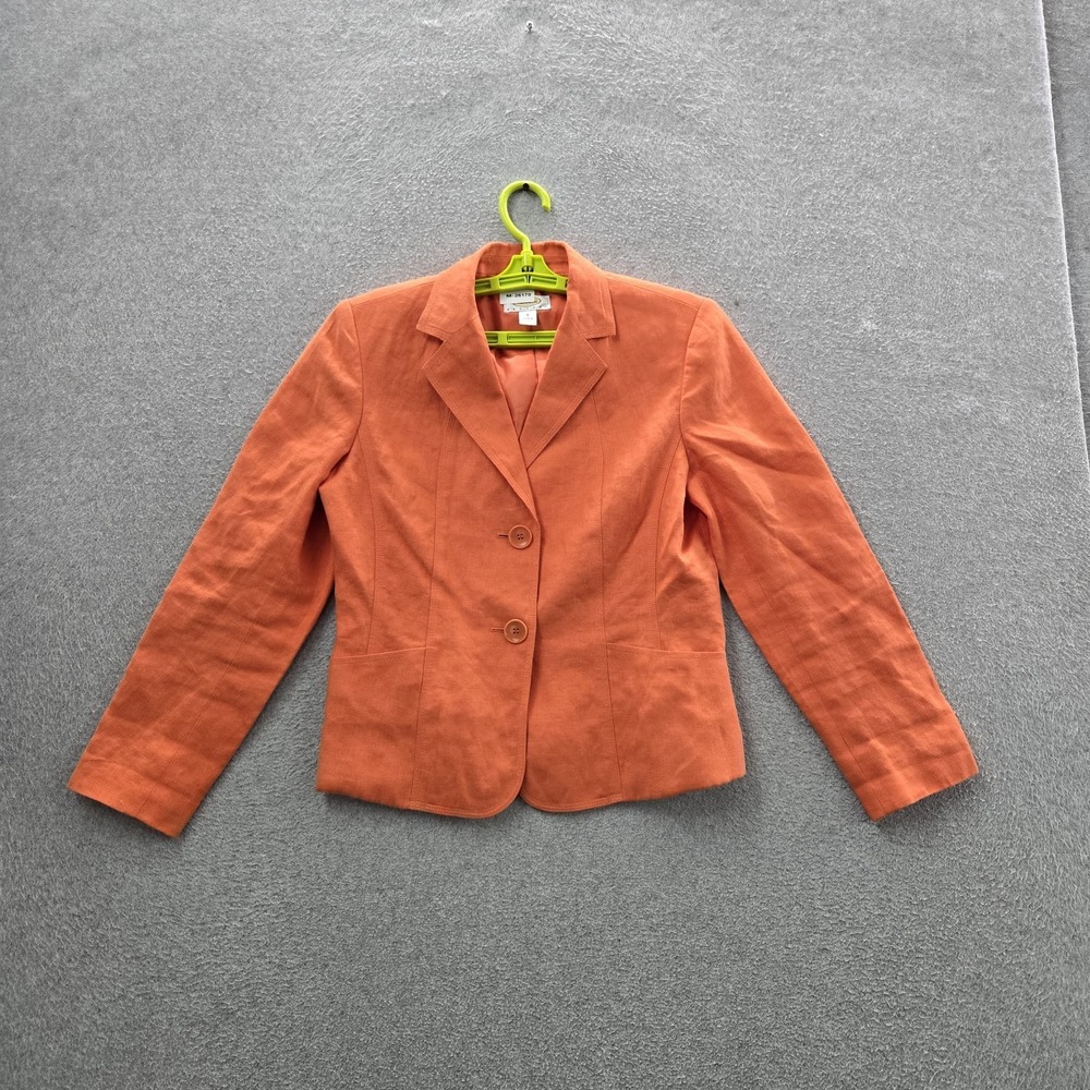 Talbots Women Blazer 4P Orange Linen Polyester Jacket Irish Career Office Preppy